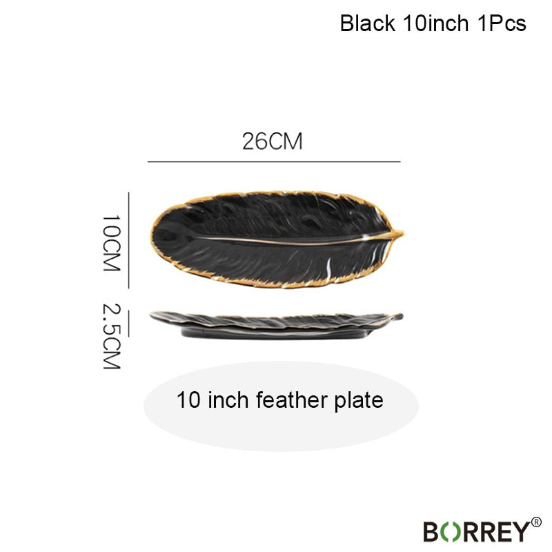 BORREY Ceramic Platter Storage Tray Sushi Plate Leaf Feather Shape Candy Trinket Jewelry Fruit Serving Tray Storage Tableware