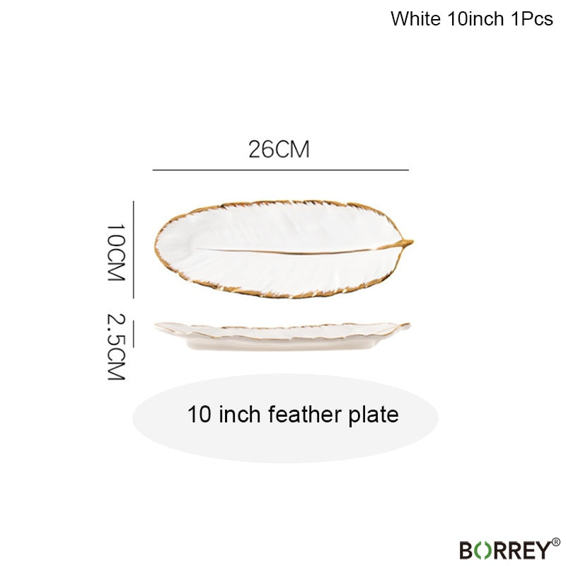 BORREY Ceramic Platter Storage Tray Sushi Plate Leaf Feather Shape Candy Trinket Jewelry Fruit Serving Tray Storage Tableware