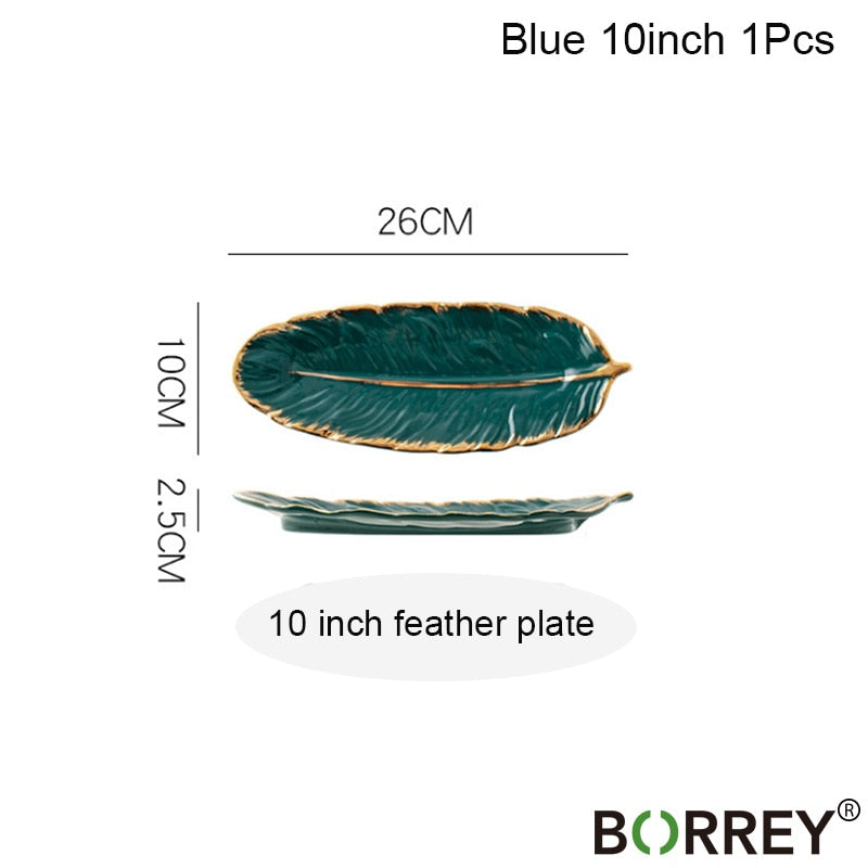 BORREY Ceramic Platter Storage Tray Sushi Plate Leaf Feather Shape Candy Trinket Jewelry Fruit Serving Tray Storage Tableware