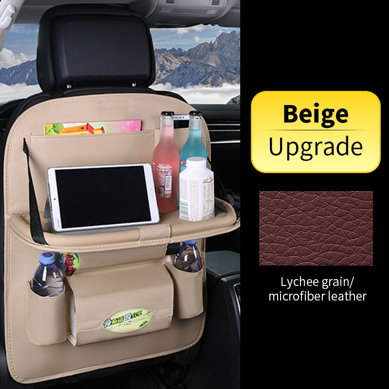 Car Back Seat Organizer Storage Bag with Foldable Table Tray Tablet Holder Tissue Box Auto Back Seat Bag Protector Accessories