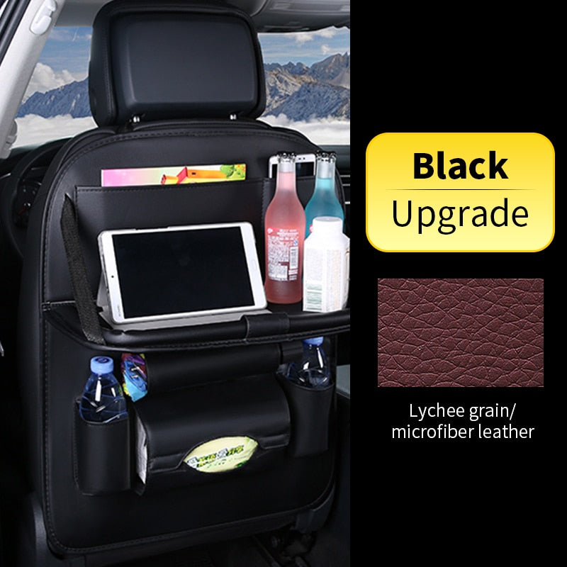 Car Back Seat Organizer Storage Bag with Foldable Table Tray Tablet Holder Tissue Box Auto Back Seat Bag Protector Accessories