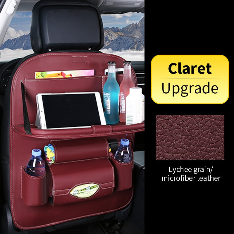 Car Back Seat Organizer Storage Bag with Foldable Table Tray Tablet Holder Tissue Box Auto Back Seat Bag Protector Accessories