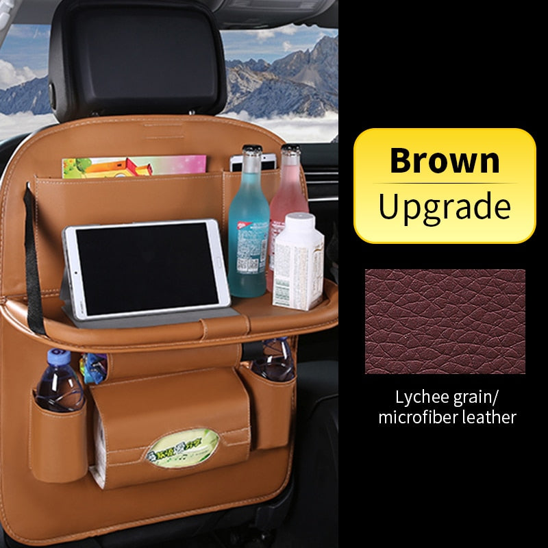 Car Back Seat Organizer Storage Bag with Foldable Table Tray Tablet Holder Tissue Box Auto Back Seat Bag Protector Accessories